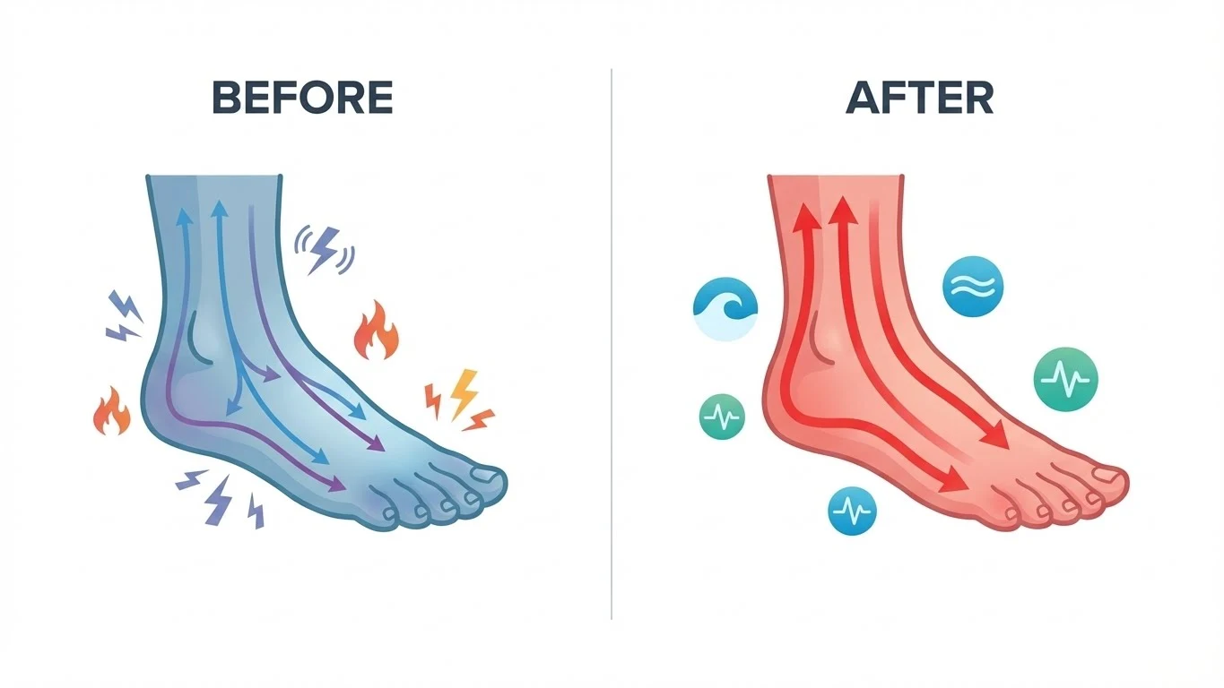 Before and after results showing reduced foot swelling with FootRenew